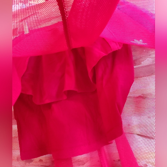 ADIDAS Pink Sheer Tulle Overlay Mesh 3 Blue Stripes Floral Embroidery Skirt EC S - Picture 15 of 16